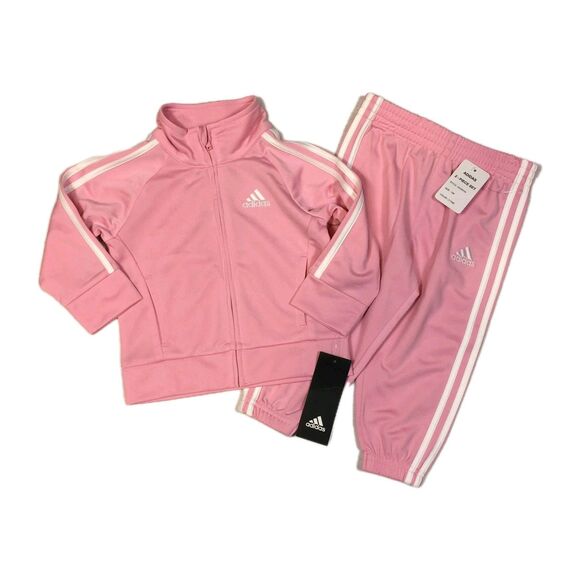 NWT Adidas Toddler Girls 12M 2 Piece Set Tracksuit Jacket Jogger Sweatpants Pink - Picture 1 of 16
